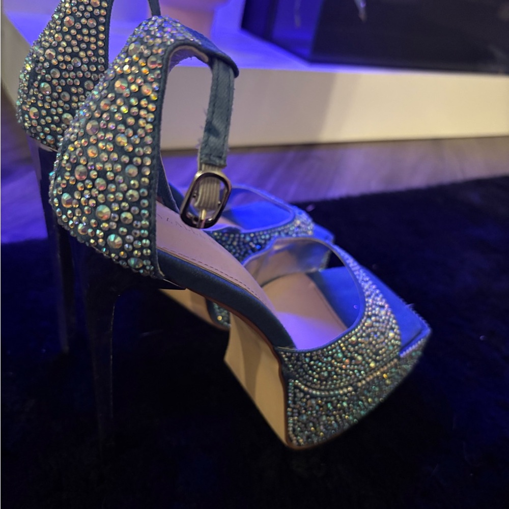 Elegant Blue Rhinestone Women's Heels